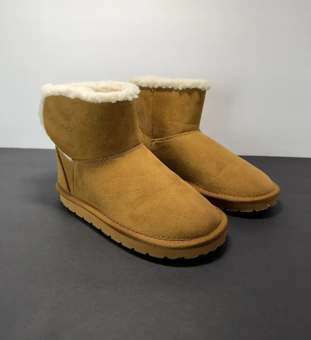 Gap Brown Suede Slip-On Ankle Bootie girls Shoes Faux Fur Lined Size 2